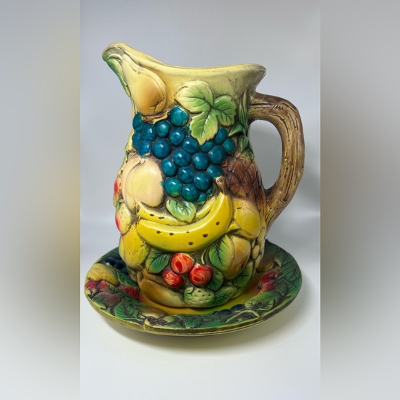 Vtg MCM Nancy Pew Japan mini decorative pitcher & basin set Multi Fruit pattern - Picture 2 of 13